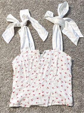 Wild Skye Cherry Print Tie Shoulder Bow Square Neck Camisole Crop Top XS